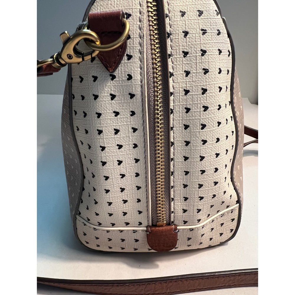Fossil Rachel Satchel Handbag Crossbody Leather Handles Heart Print - Picture 4 of 13